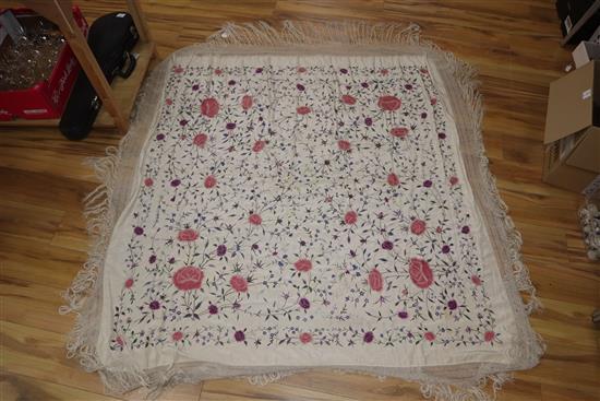 A Chinese embroidered silk shawl